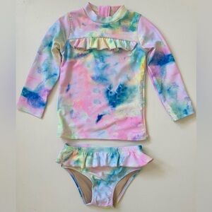 Shade Critters Ruffle Rashguard Set - Neon Tie Dye - 3T